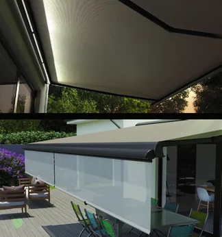 Store banne déployé au-dessus d'une terrasse