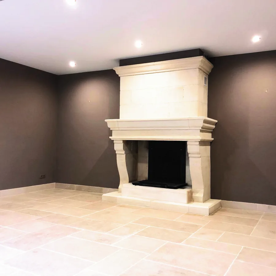 Séjour avec cheminée et plafond tendu